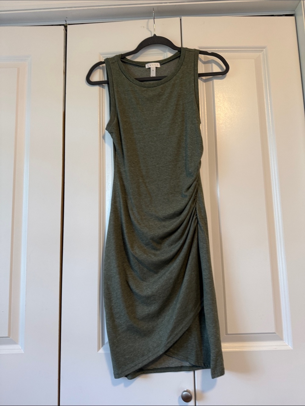 Leith Olive Sleeveless Draped Midi Dress
